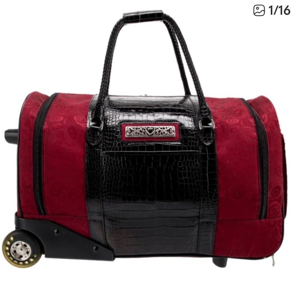 Brighton Luggage Black and Burgundy 20" Weekender Rolling Duffel Carry-On Hearts